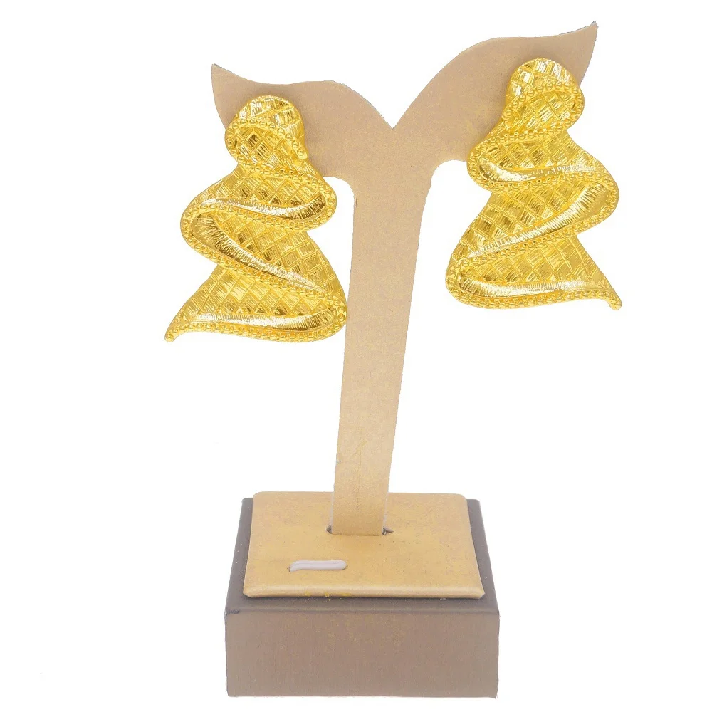 Vintage Oversized Irregular Shape Stud Earrings 24K Gold Plated Grid Embossed Textured Big Earring Women Banquet Ornament