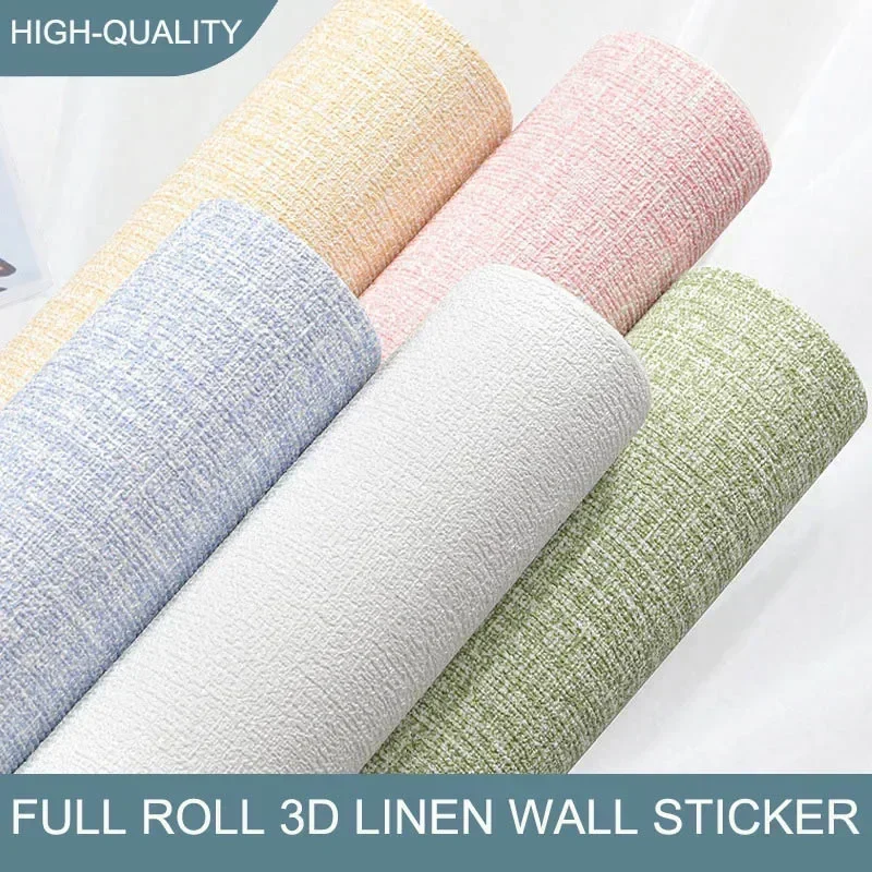 Linen Wallpaper Self-adhesive Waterproof Moisture-proof and Moldy Resistant 3D Wall Stickers Home Living Room Wall Decoration