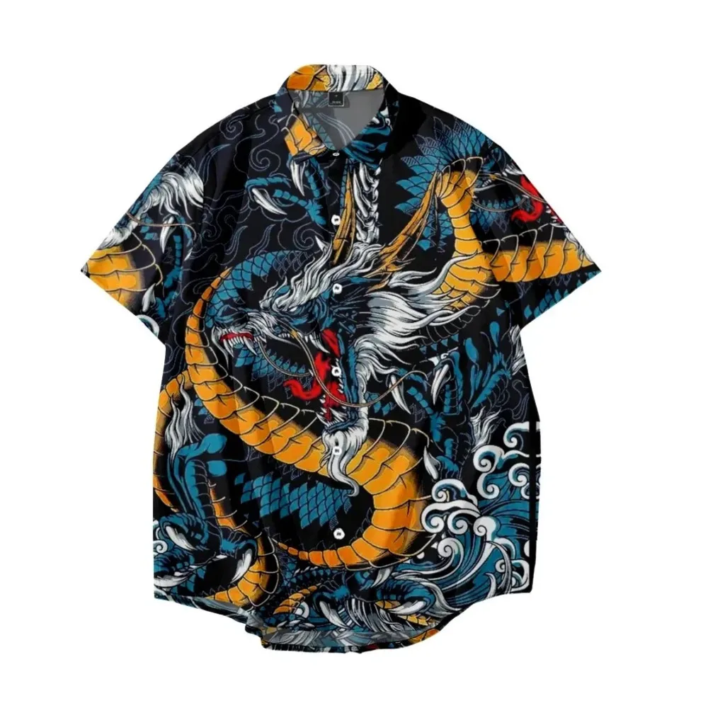 New Year Dragon Hawaiian Casual Męska koszula z krótkim rękawem Y2k Vintage Top Oddychająca bluzka Camisas Casuais Odzież męska Society