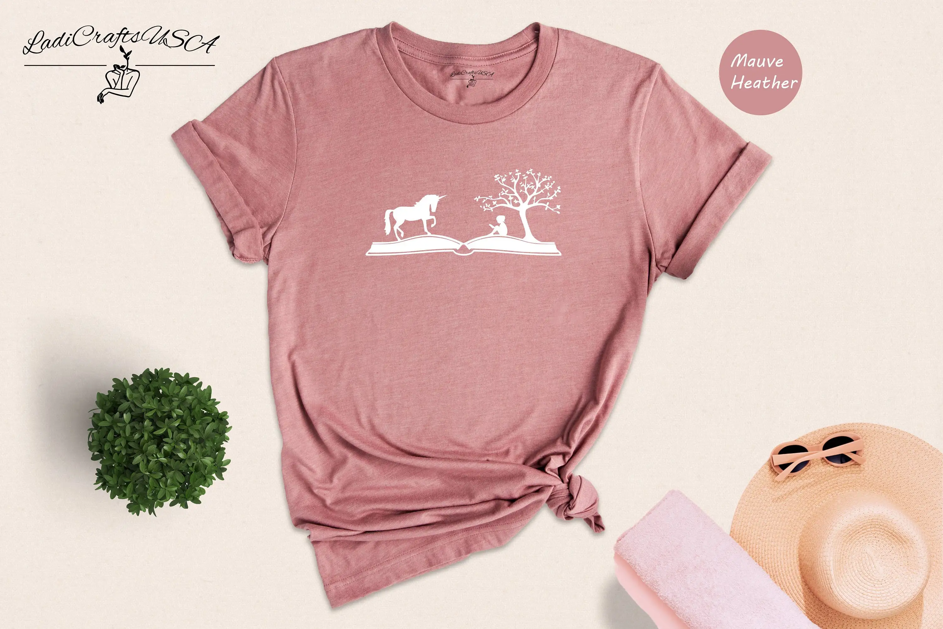 Girl And Unicorn Book T Shirt Reading For Bookworms Booksellers Fantastic Lover Bibliophile