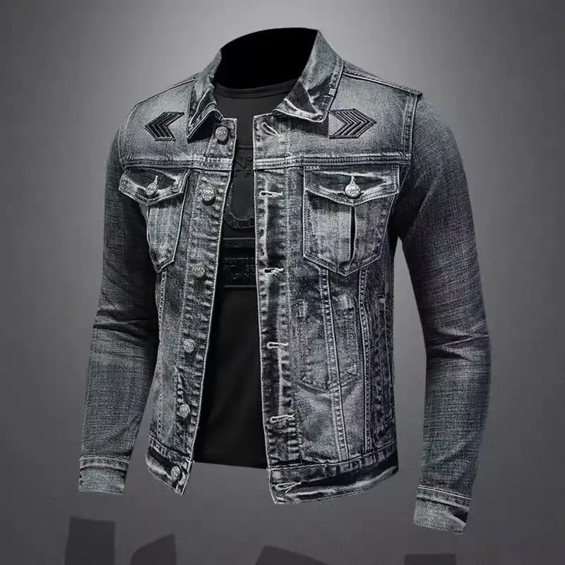 Men's Denim Jacket Vintage Distressed American Style Slim Fit Motorcycle Jacket Workwear Casual Coat Spring Autumn