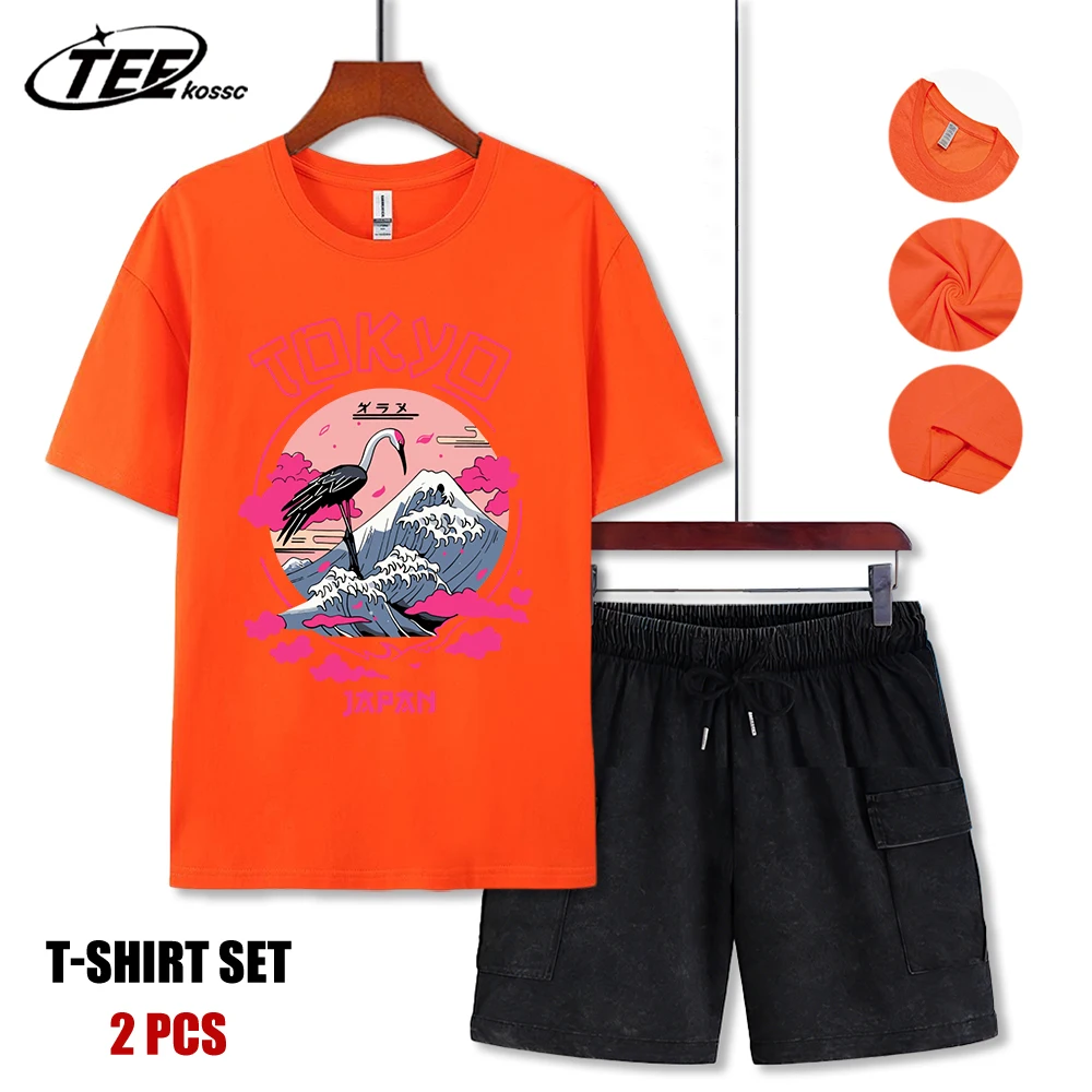 

Tokyo Cloud Crane Tsunami Print Men T Shirt O-Neck Loose Streetwear Trendy Cotton Short Suit Summer Unisex Hip Hop T-Shirt