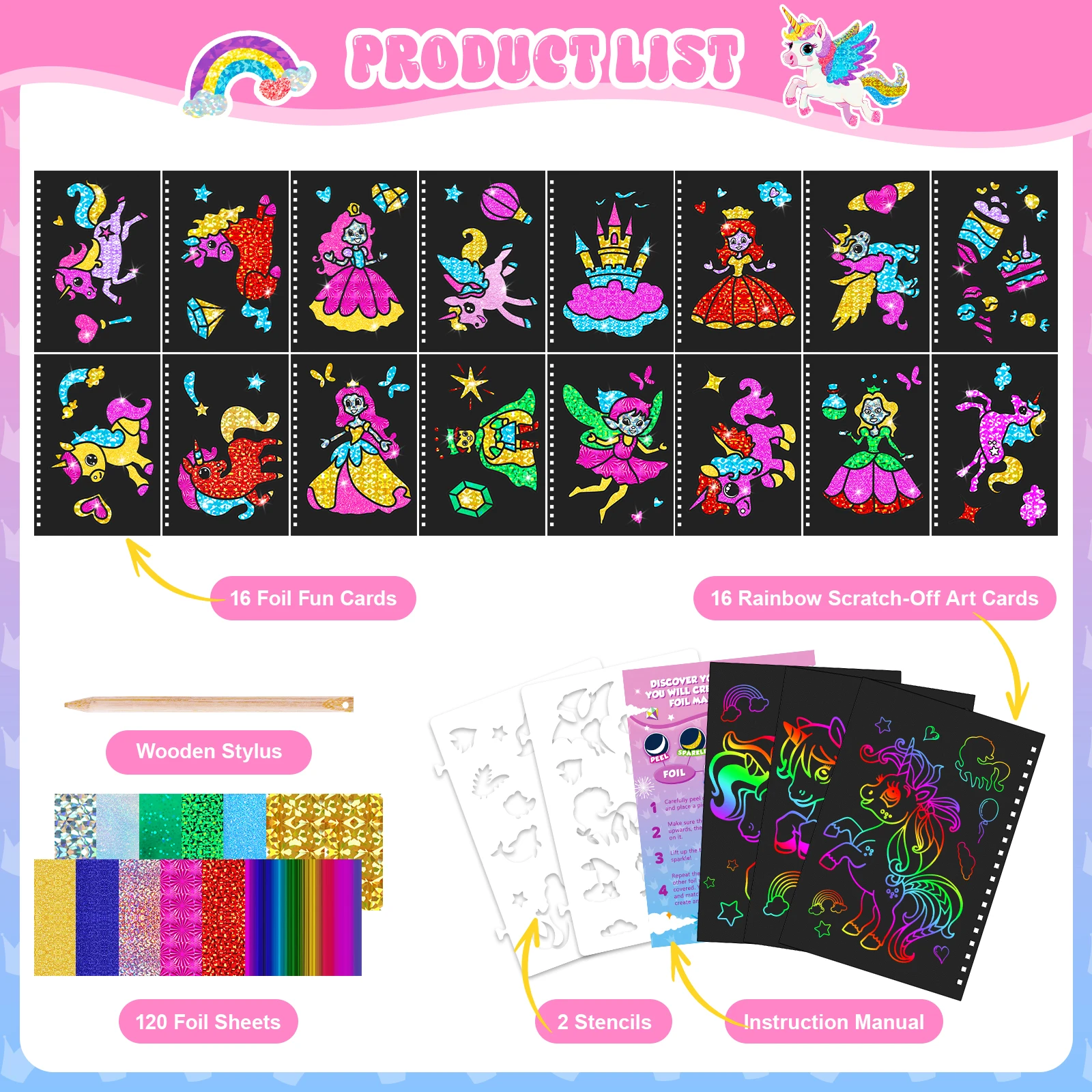 2 in 1 Rainbow Scratch การ์ดฟอยล์หนังสือ Magic สี Scratch-Off Pad การ์ดเด็กวาดภาพวาดของเล่น Scratch Art สําหรับเด็ก