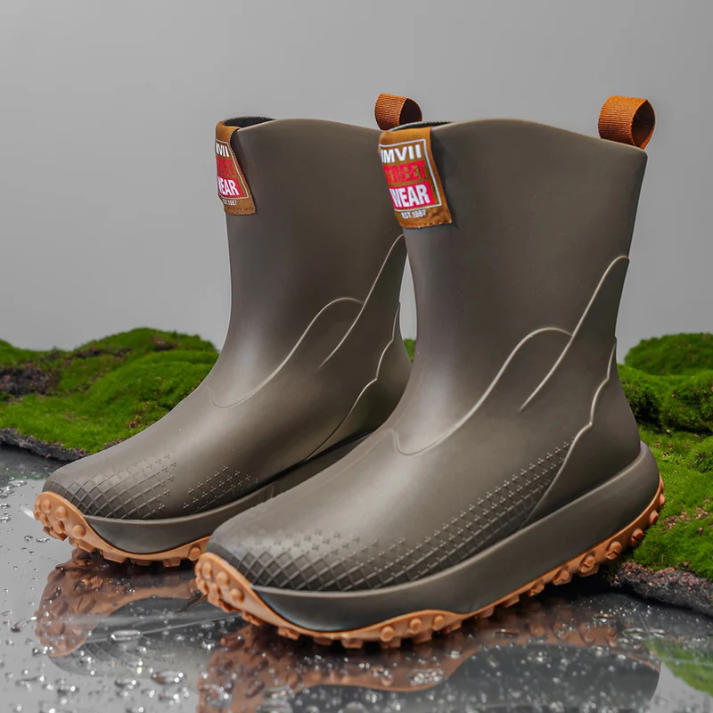 Men's High Top Casual Rain Boots Four Seasons New Non-Slip Waterproof Outdoor Wading Fishing Water Shoes Car Wash Chef Rain Shoe