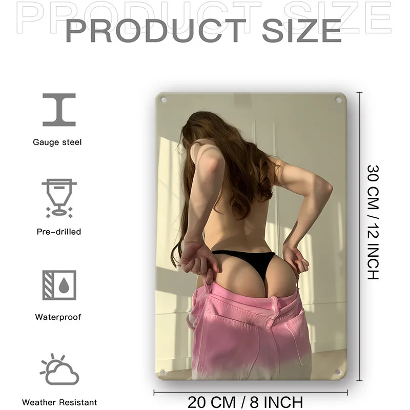 Fashionable Iron Metal Sign, Sexy Woman Pulling Up Pants Pattern, es, Durable Wall Decor, with Pre-Drilled Easy Hang Design, fo