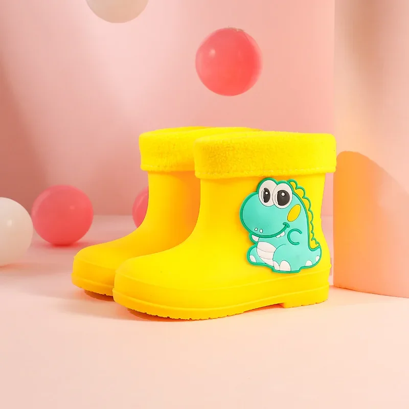 Kid Rain Boot 23 New Nonslip Cartoon Girl Boot Toddler Boy Warm Waterproof Cotton Shoe Slip on Child Rubber Boot Botas De Lluvia