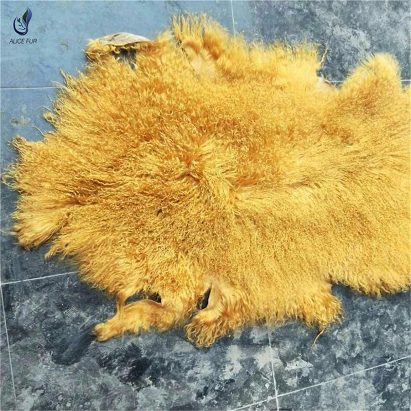 Curly Long Hair Real Genuine Natural Mongolian Sheepskin Pelt