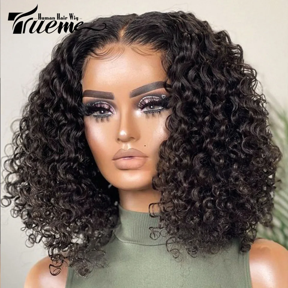 

Curly Human Hair Bob Wig Deep Curly Lace Front Human Hair Wigs For Women Brazilian Curly Glueless Transparent Lace Closure Wig