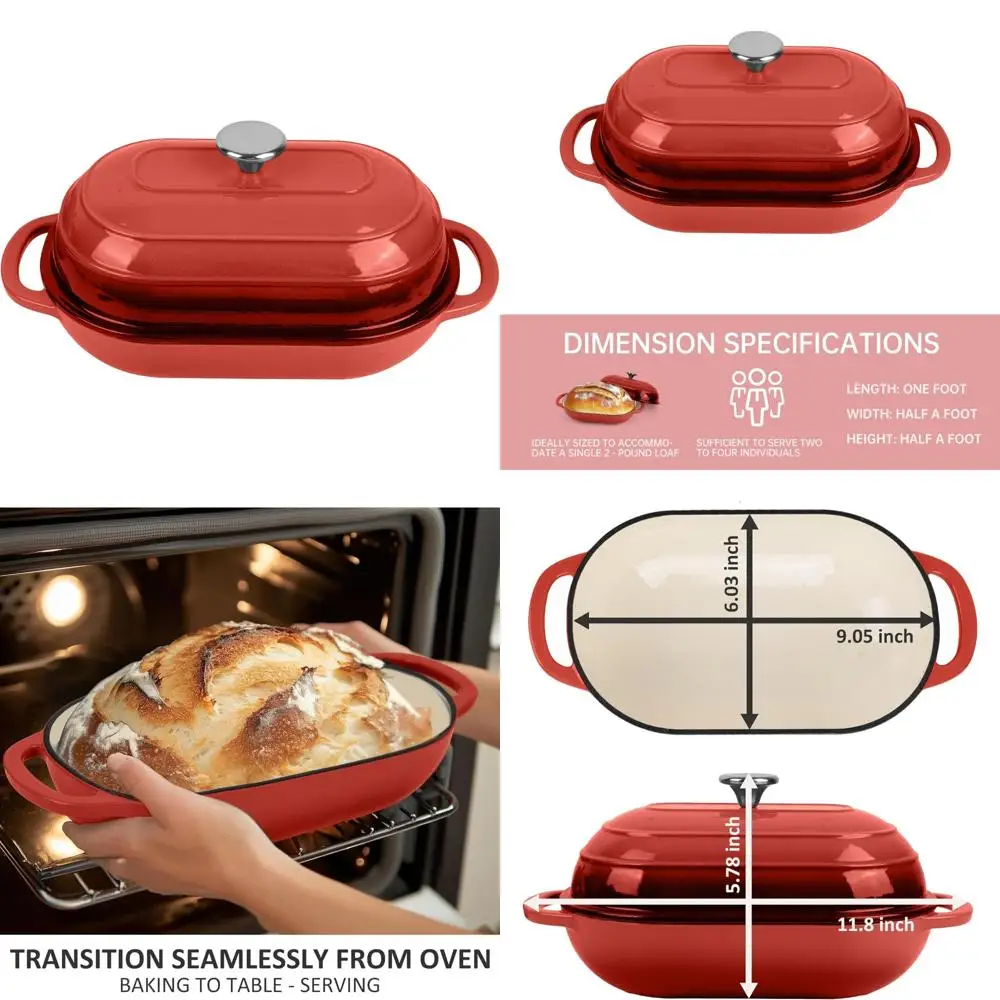 

Non-Stick 2-Quart Oval Cast Iron Dutch Oven for Bread Baking - Perfect for Sourdough, Loaf, and More