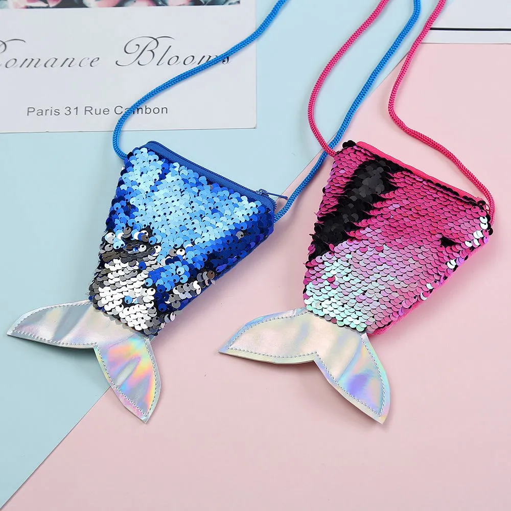 Women Mermaid Tail Sequins Coin Purse Girls Crossbody Bags Sling Money Change Card Holder Wallet Purse Bag Pouch For Kids Gifts