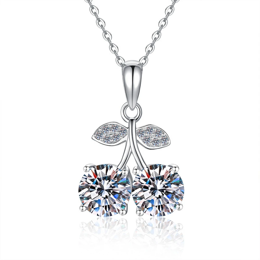 D Color VVS1 Moissanite Cherry Pendant S925 Sterling Silver Necklace for Woman Birthday Mother's Day Party Jewelry Gift