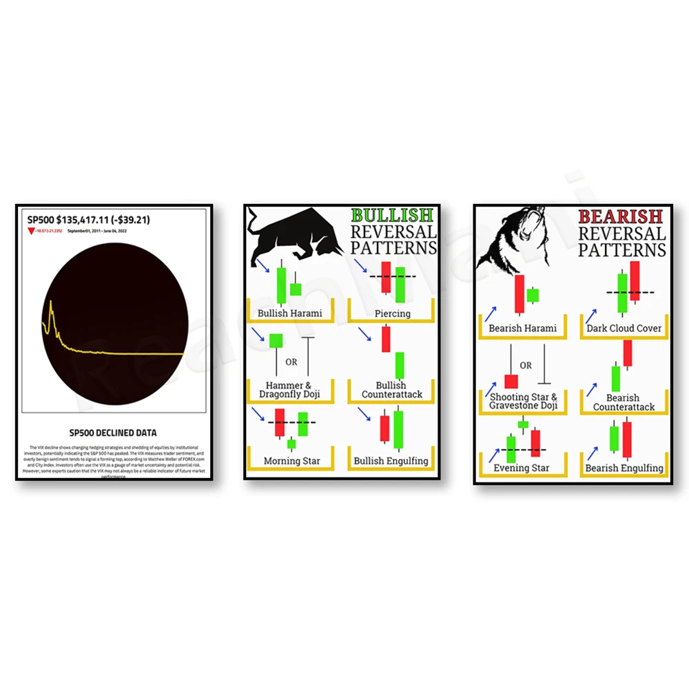 CRYPTO and STOCK Market History Chart, Bullish and Bearish Bearish Reversal Candlestick Pattern Day Trading Poster