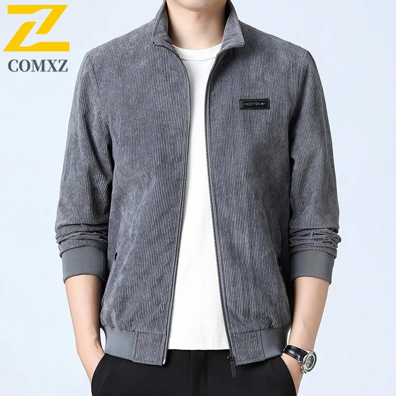 

COMXZ Men Corduroy Jacket Loose Solid Color Light Luxury Business Office Breathable Lightweight Jacket Autumn Windbreaker Coat