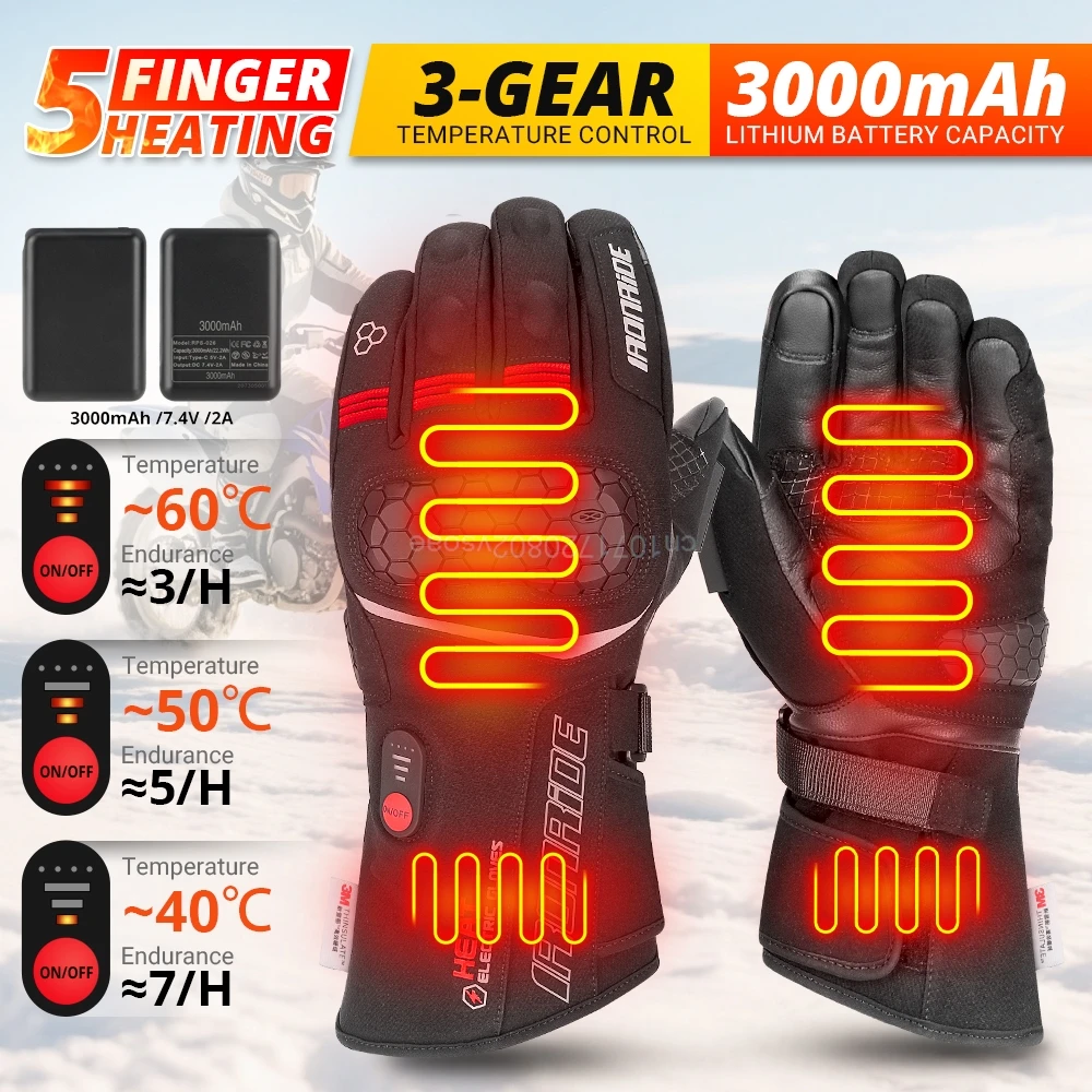 

Motorcycle Heated Gloves Winter Moto Riding Electric Heated Gloves Warm Waterproof Touchscreen Skiing Self Heating Gloves