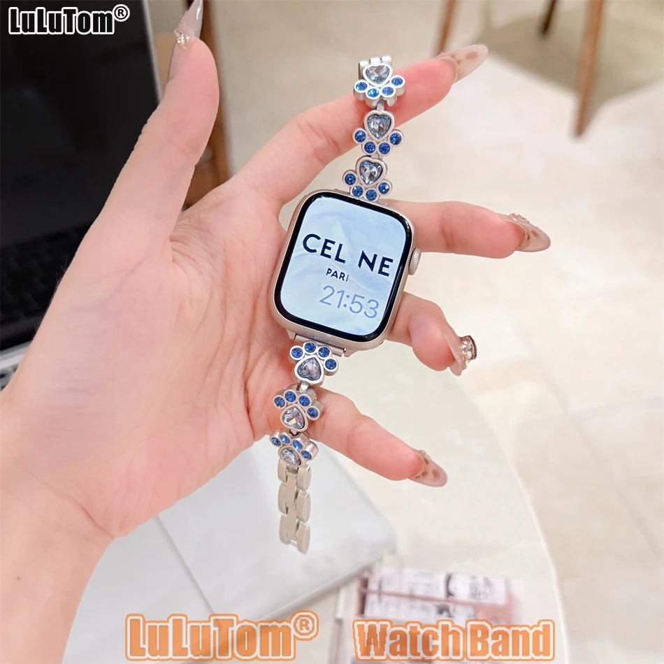 سوار لساعة Apple Watch 38 مم 40 مم 41 مم 42 مم 44 مم 45 مم 46 مم 49 مم سوار Cat's Paw Zircon المعدني لساعة Iwatch Series 10 9 8 7 6 5 4 3 2 SE Ultra