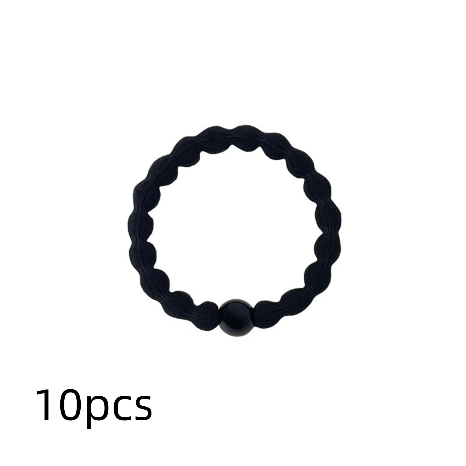 10PCS Classic Minimalist Sporty Hair Ties, 5 Pack Black Beaded Elastics, Strong - Hold Bands for Ponytails, Ideal for Workouts