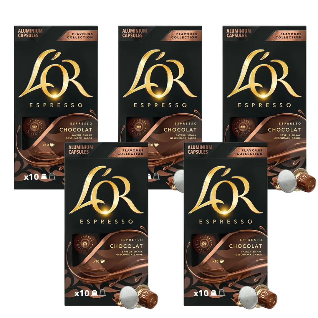 Pack 5 x l'or espresso coffee capsules chocolate 10 units compatible with nespresso machine - qumir