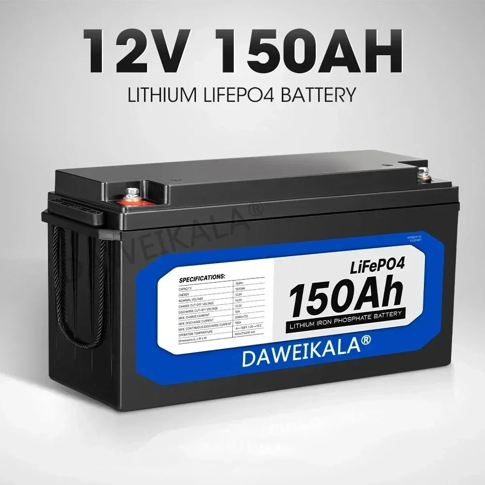 12V 150Ah LiFePO4 Battery Lithium Iron Phosphate Battery Built-in BMS for Solar Power System RV House Trolling Motor