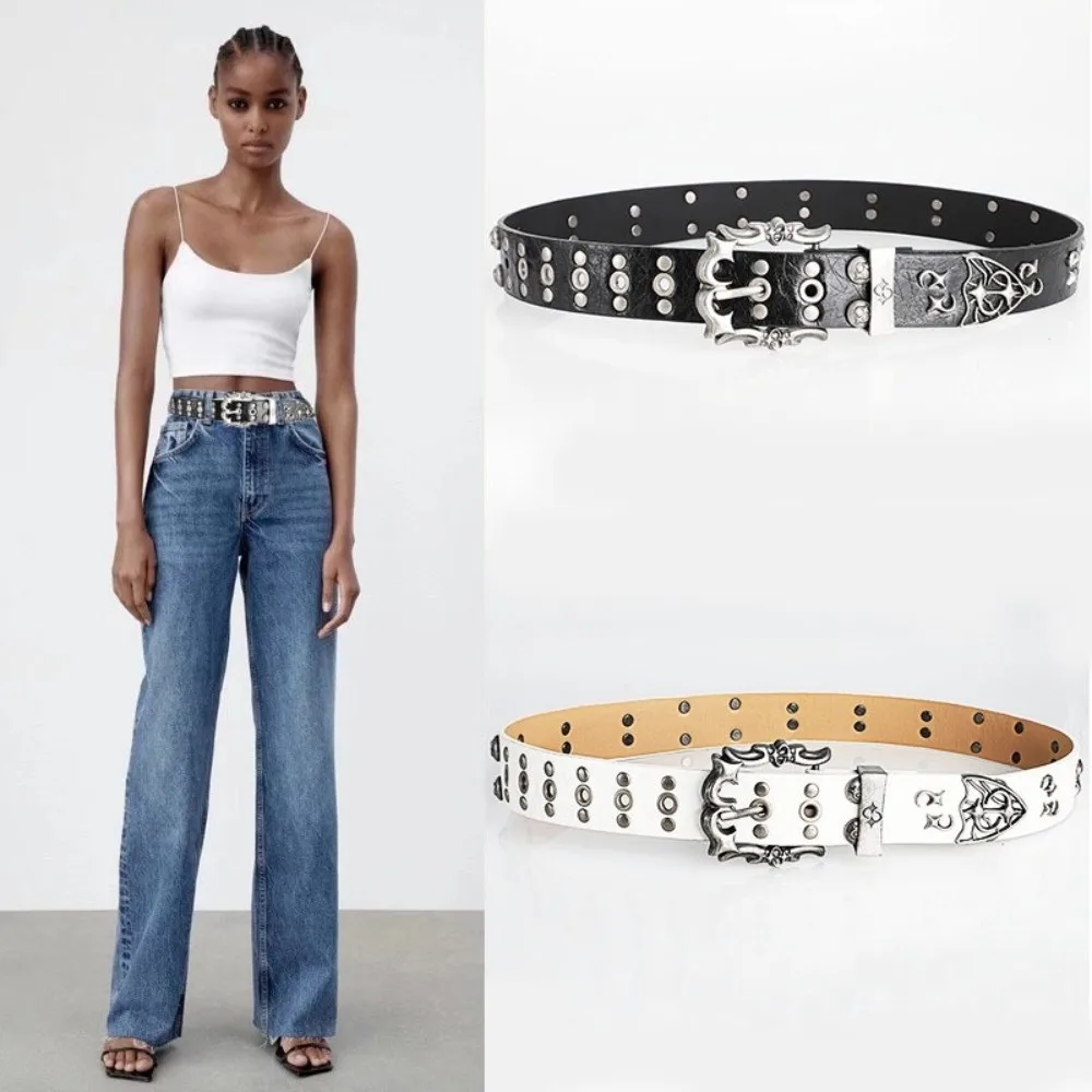 

Новый черный панк-готический пояс с заклепками, градиентный металлический шикарный пояс из искусственной кожи Y2K, украшение для джинсов, украшение для джинсов