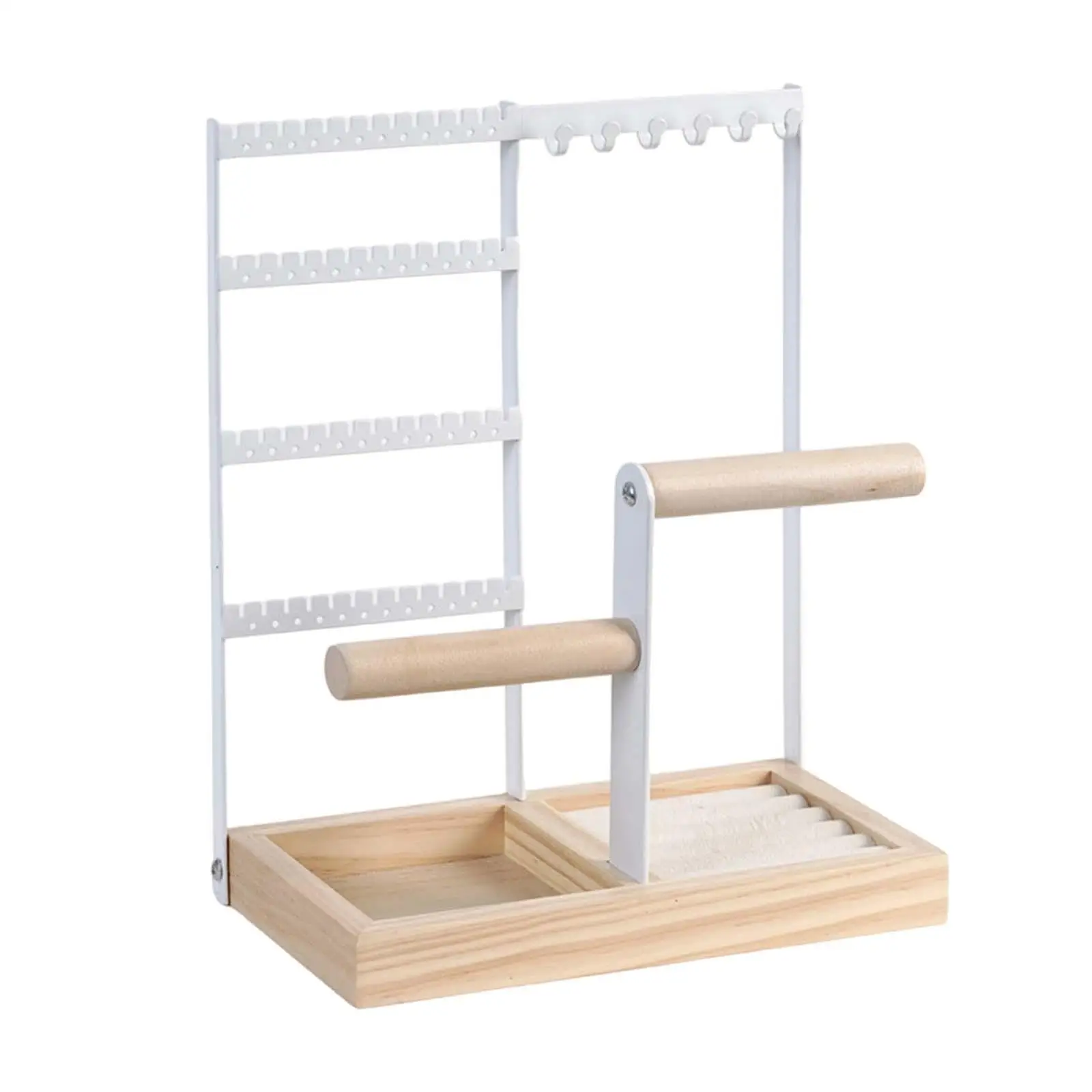 Multi Tier Earring Rack Jewelry Display Stand Metal Wooden Base for Necklace Hanging Storage Bangle Organizer Desktop Decor