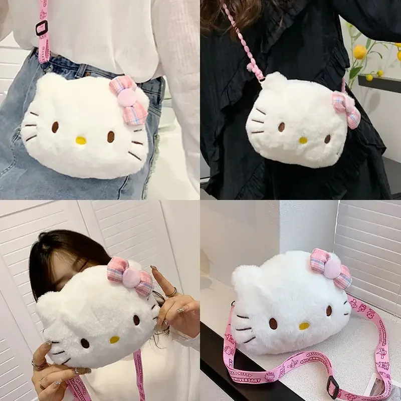 

Sanrioed Hello Kitty миниатюрная сумка через плечо, мультяшный мессенджер, плюшевый рюкзак, сумка для хранения наушников для девочек, милый детский рюкзак, подарок