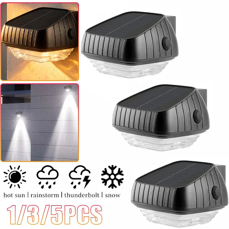 1-5pcs Solar Fence Wall Lights IP65 Waterproof Outdoor LED Warm White Wash Lighting for Garden Step Ambiance Home Decor
