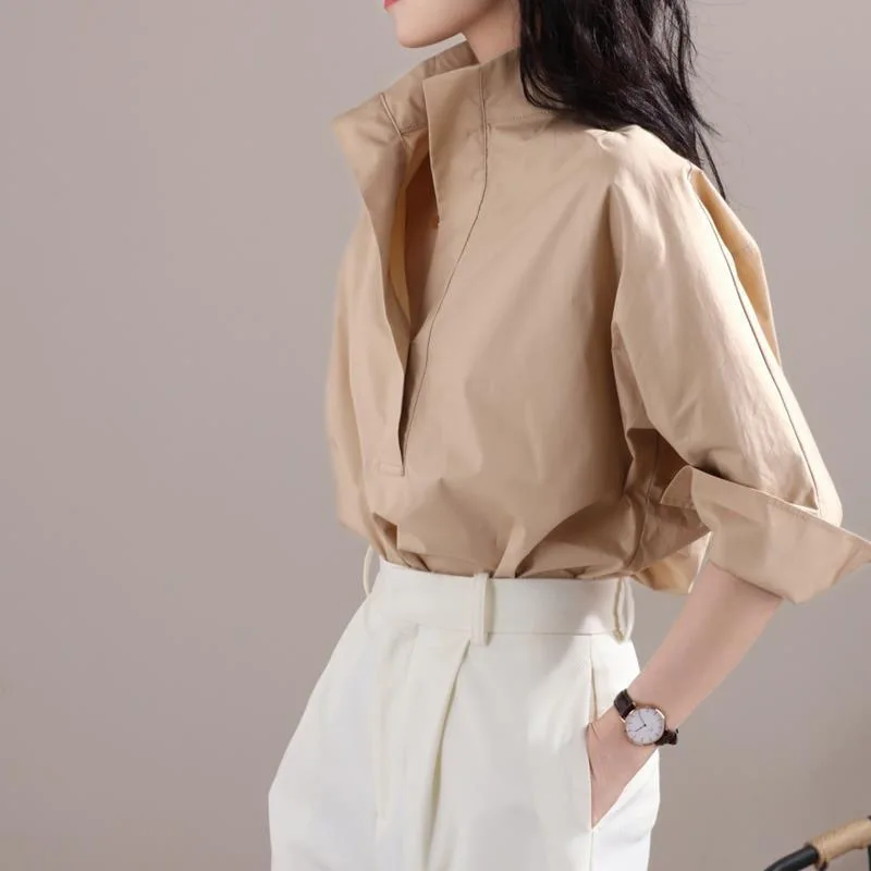 Fashion Have Style Temperament Solid Color Blouse Women New 3/4 Sleeve Classic Korean Bat Style Lady All-match Pullover Shirt