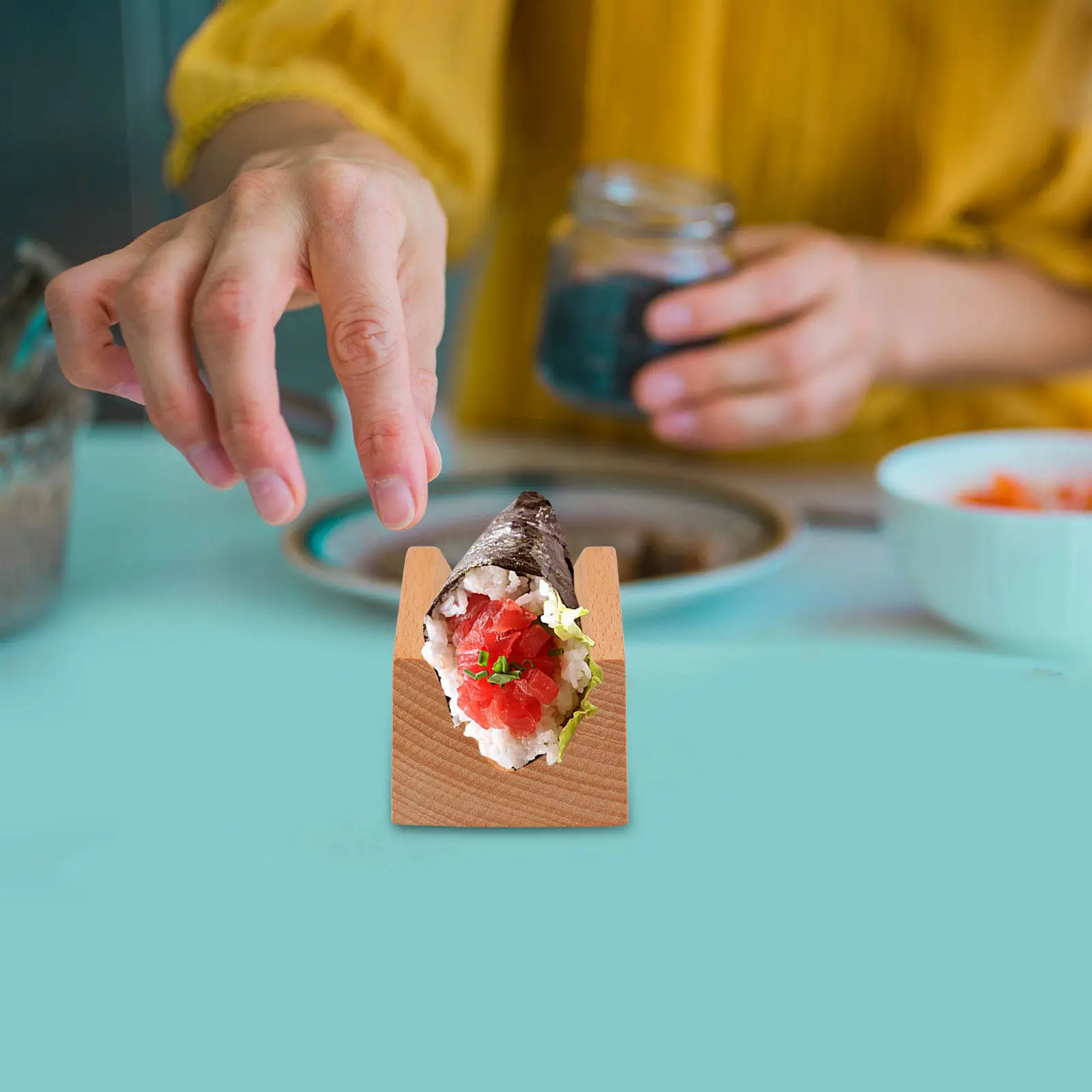Sushi-Rollenhalter aus Holz, leicht, feine Verarbeitung, Sushi-Tellerhalter im japanischen Stil für Restaurant, Hotel, Party, Servieren und Präsentieren