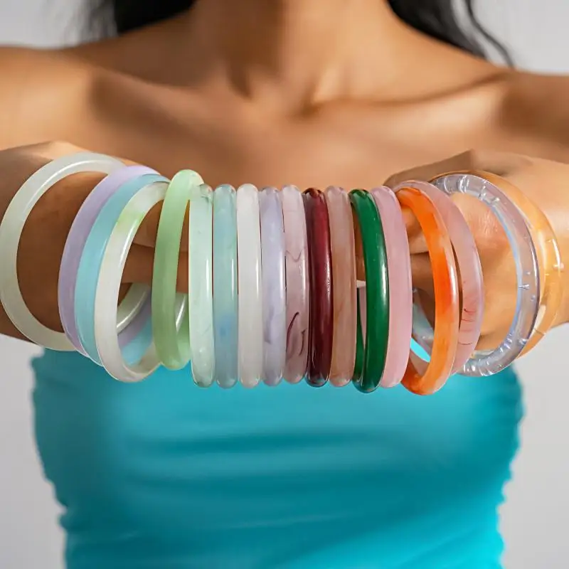 Imitation Jade Chalcedon Bangle for Women Minimalist New Chinese Style Lightweight Hypoallergenic Bracelet for Wedding Guest We