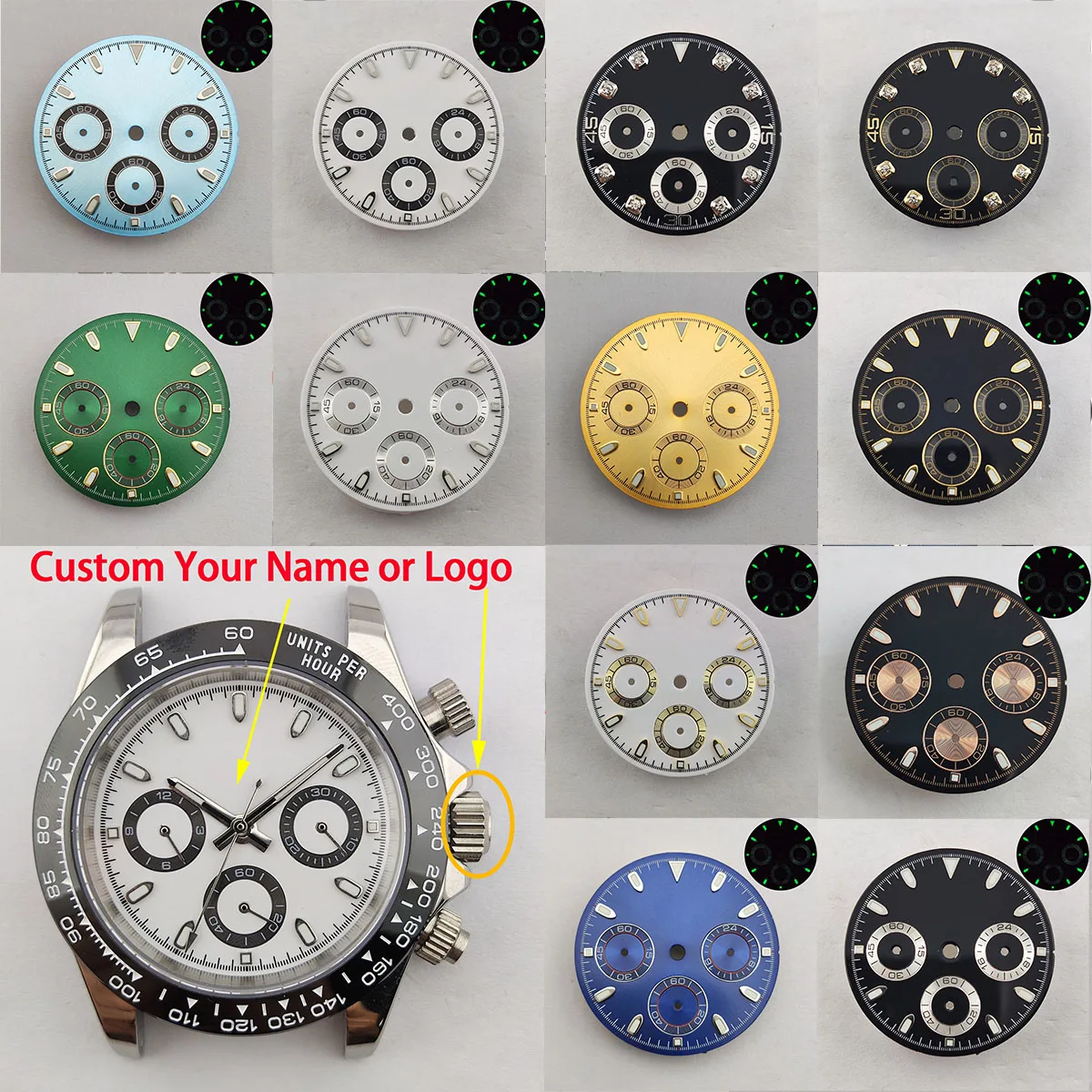 29mm VK63 Dial Panda Dial Luminous custom logo Dial vk63 Case Quartz Watch dial fit VK63 Movement chronograph Watch Accessories