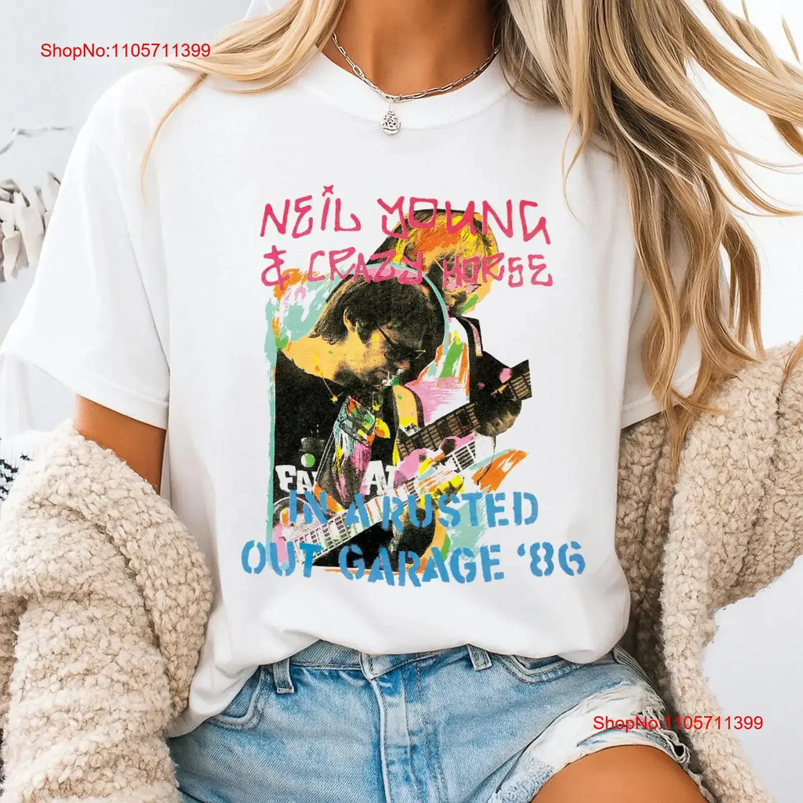 Neil Young Crazy Horse 1986 Vintage Style T Shirt S 5XL long or short sleeves vintage Washed streetwear Comfortable Breathable