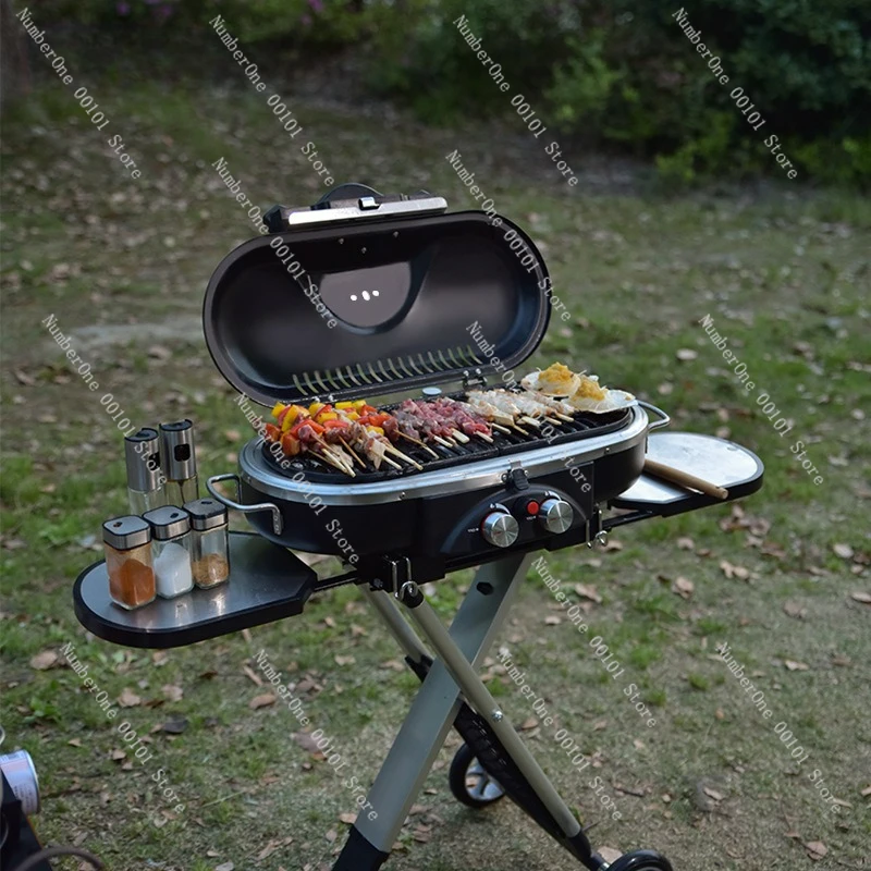 

Outdoor Portable Double Head Gas Grill Camping Yard Grill Folding Grill