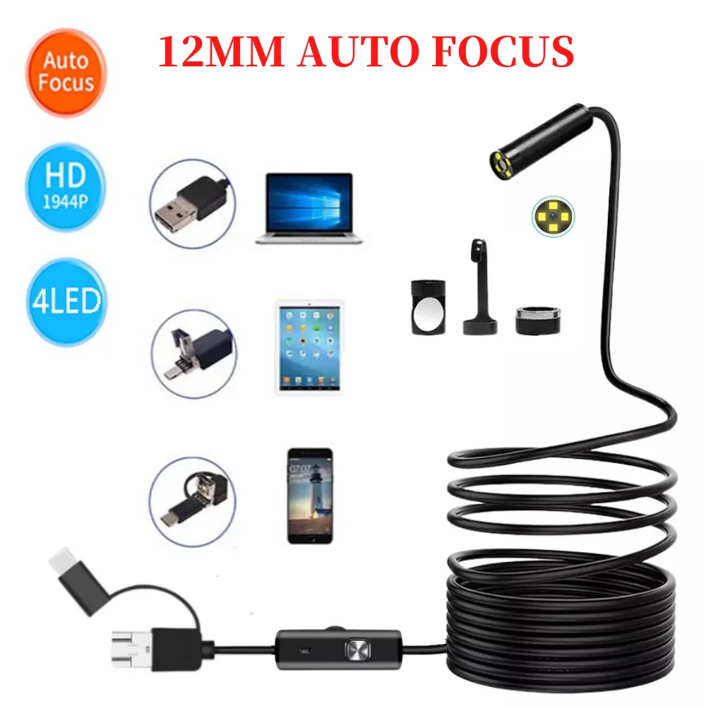 

Auto Focus HD 1944P 5MP USB Endoscope Camera IP68 Waterproof Car Repair Drain Sewer Inspection Borescope for Android Phone PC