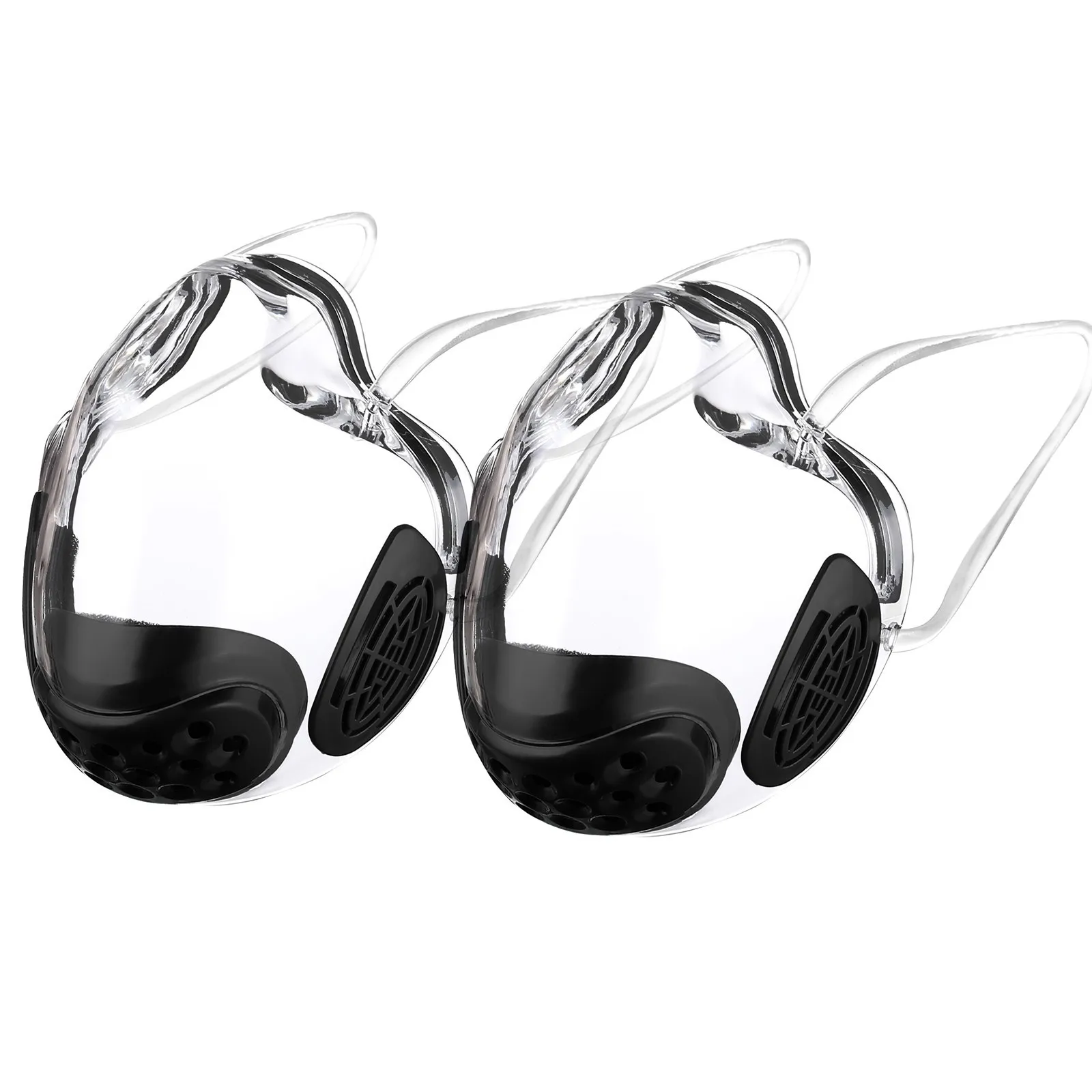 قطعتان من قناع الحماية الشفاف للبالغين مع صمام للسفر والتنقل في الهواء الطلق ومستلزمات الحماية الرياضية السوداء