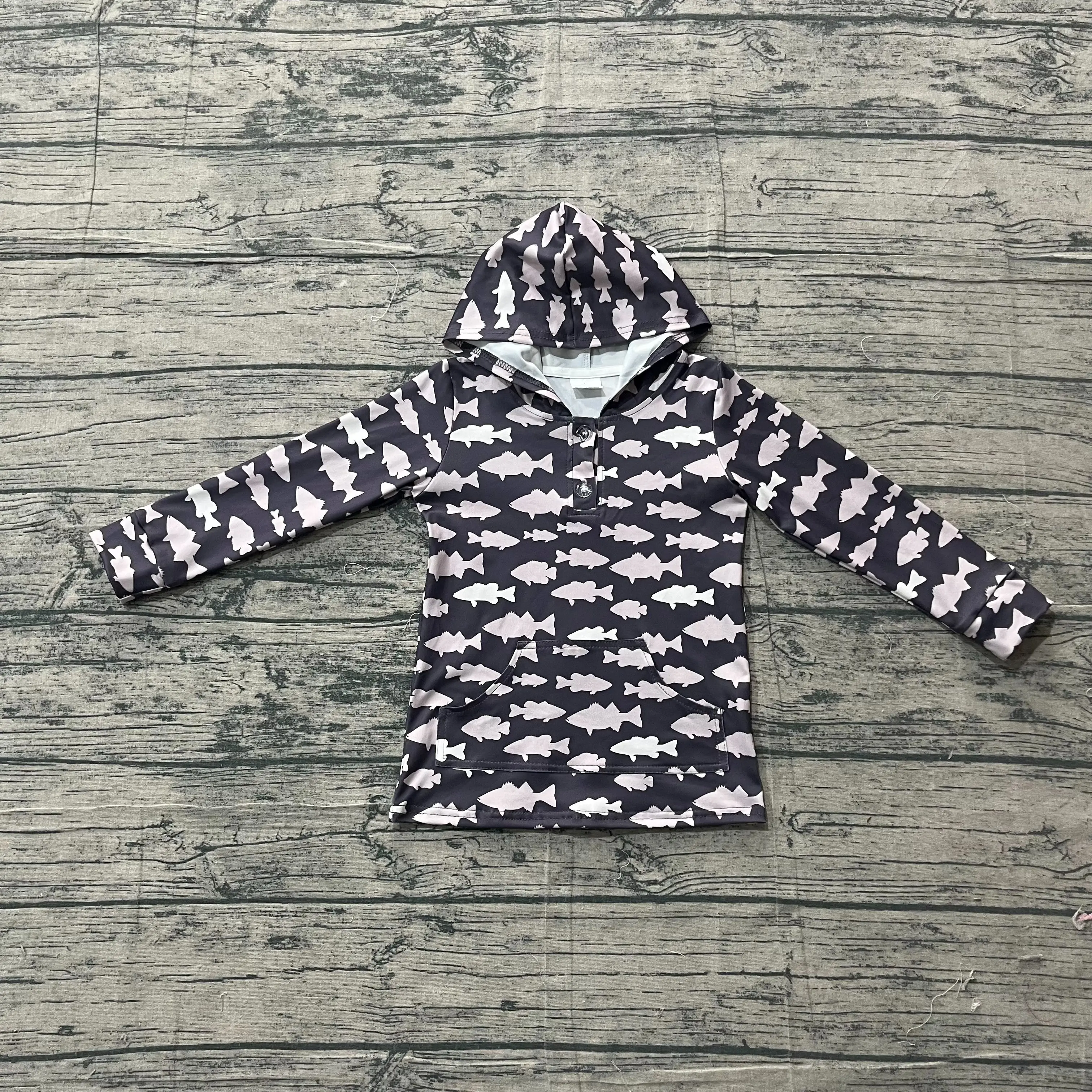 Wholesale Toddler Children Fish Hoodie Pullover Kids T-shirts Infant Baby Boys Girls Long Sleeves Clothing Shirt