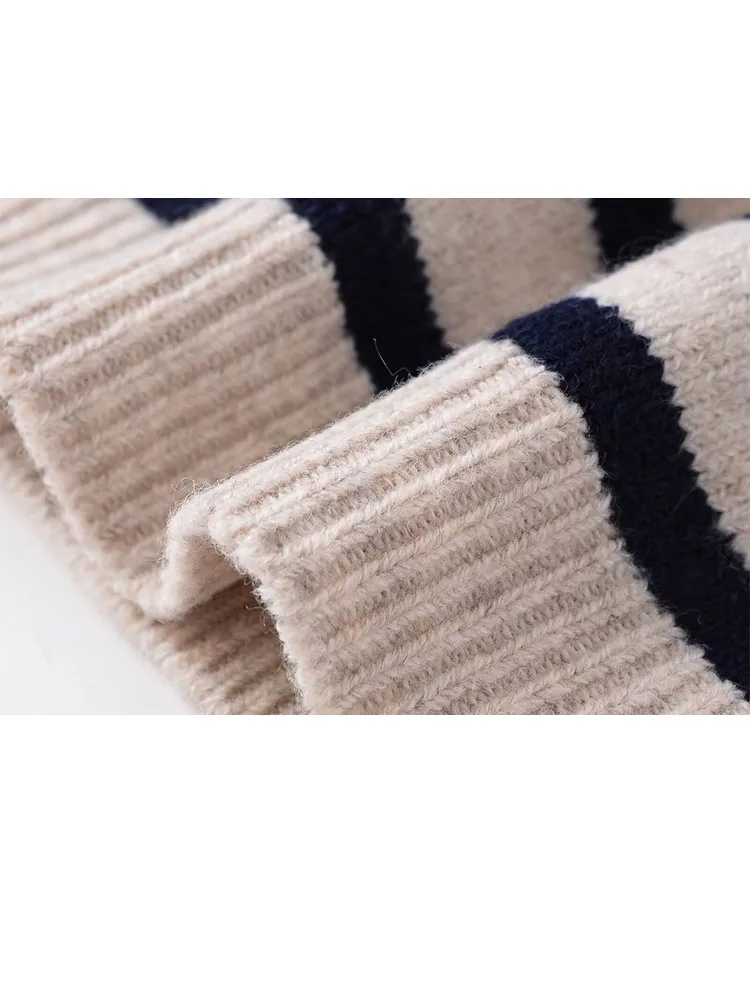 

HH Women Fashion Simple Crew Neck Striped Pullover Knitted Sweater Female Basic Commuting High Street Casual Sweater Top Mujer