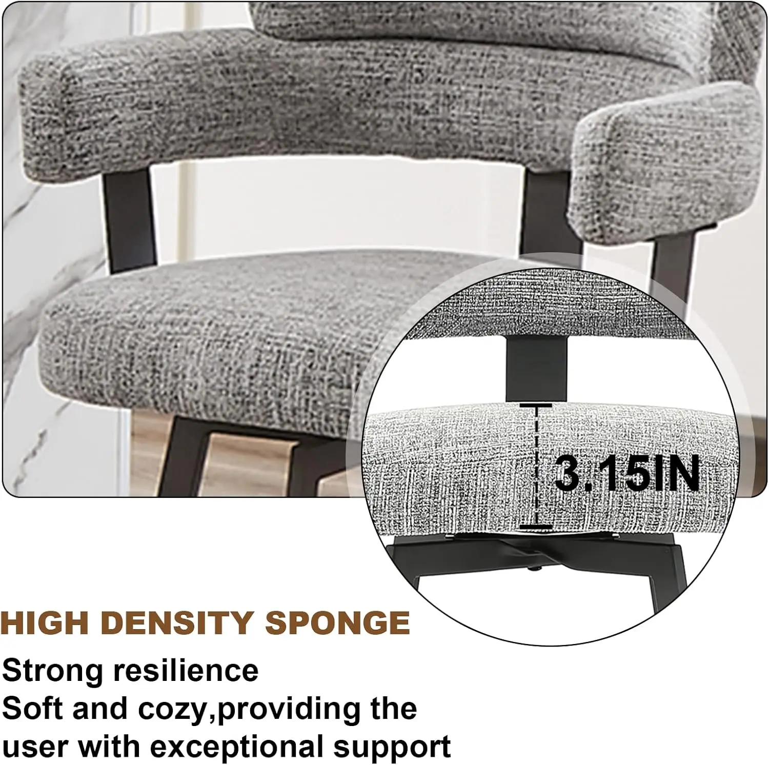 Counter Height Bar Stools with Full Back – Swivel Counter Stools Set of 2 with Linen Padded Back, Metal Footrest, Modern