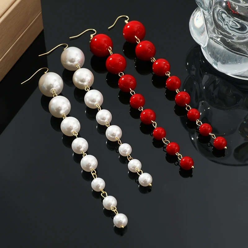 1 Pair Of Exaggerated Retro Style Long Bohemian Temperament Alloy With Imitation Pearl Combination Of Women Earrings