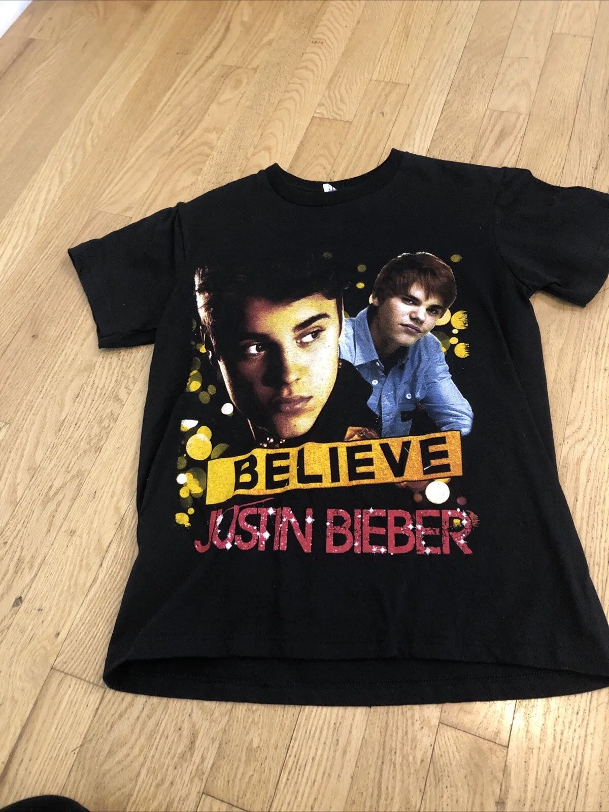 

Джастин Бибер 2012, двусторонняя футболка Believe Tour, маленькая футболка большого размера, мужская и женская одежда, забавные мужские футболки, футболка большого размера