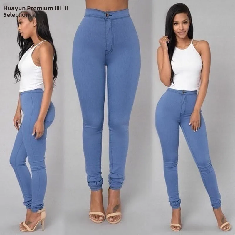 ارتفاع الخصر تمتد الدينيم الجينز فام السراويل النسائية مريحة الألياف المرنة السيدات السراويل الشتاء جمع 206