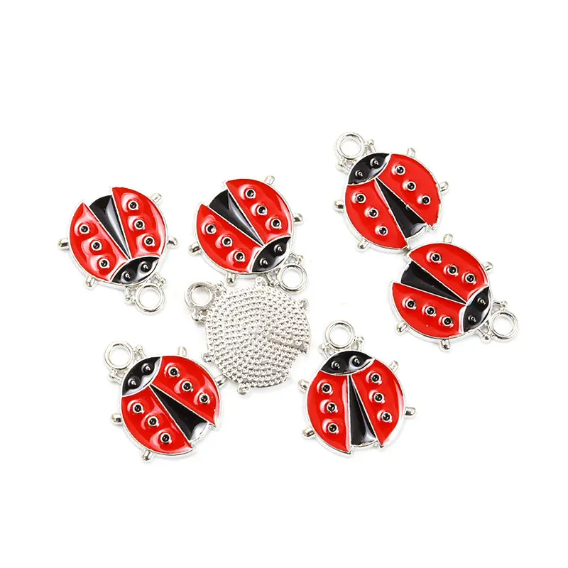 Red Ladybug Enamel Charms 10pcs DIY Ornaments Accessories Necklace Earrings Keychain Cute Insect Drip Oil Alloy Pendants