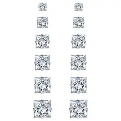 316L Hypoallergenic Stainless Steel 14K White Gold Plated Square Cubic Zirconia Stud Earrings Set for Men Women Pack of 6 Pairs