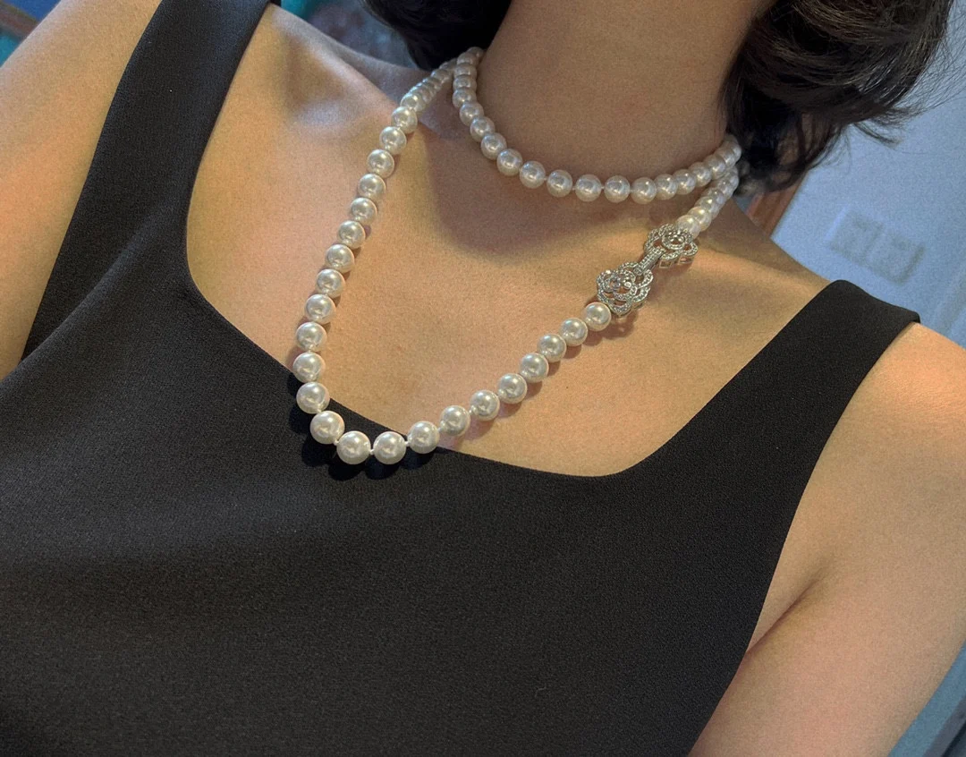 luxury cubic flower pearl sweater long necklace jewelry for women handmade accessory