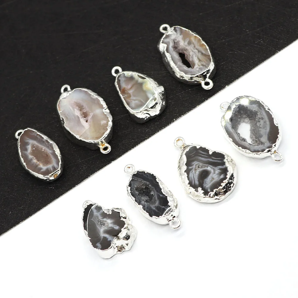 High Quality Natural Stone Agate Two Holes Connected Pendant Jewelry for Jewelry Making DIY Jewelry Earrings Accessories