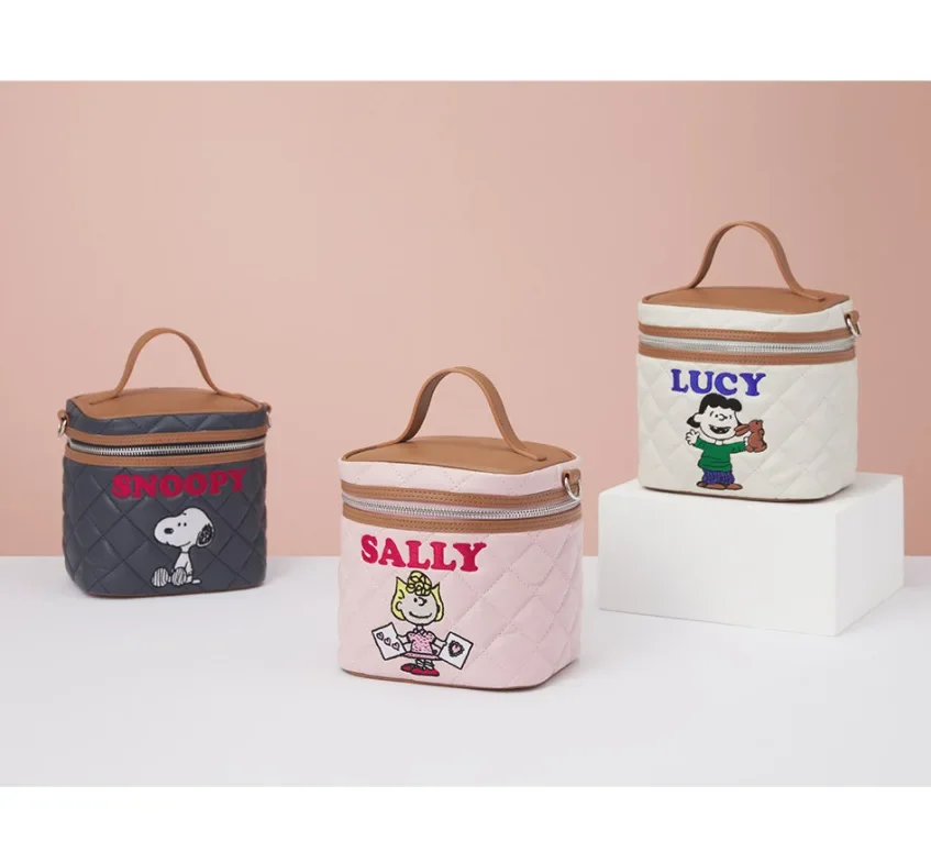 Borsa a tracolla da donna Snoopy con borsa per il trucco di grande capacità ricamata a quadri con diamanti borsa multifunzionale in pelle per