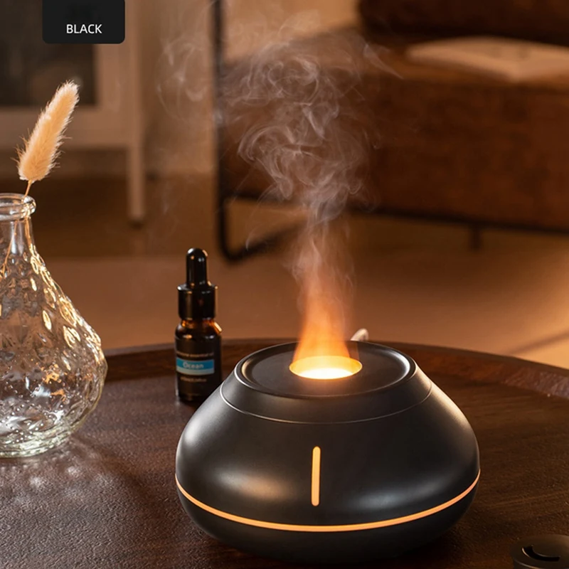 New Colorful Flame Aromatherapy Machine Desktop Air Humidifier Home Diffuser Aromatherapy Machine Durable Easy Install ,Black