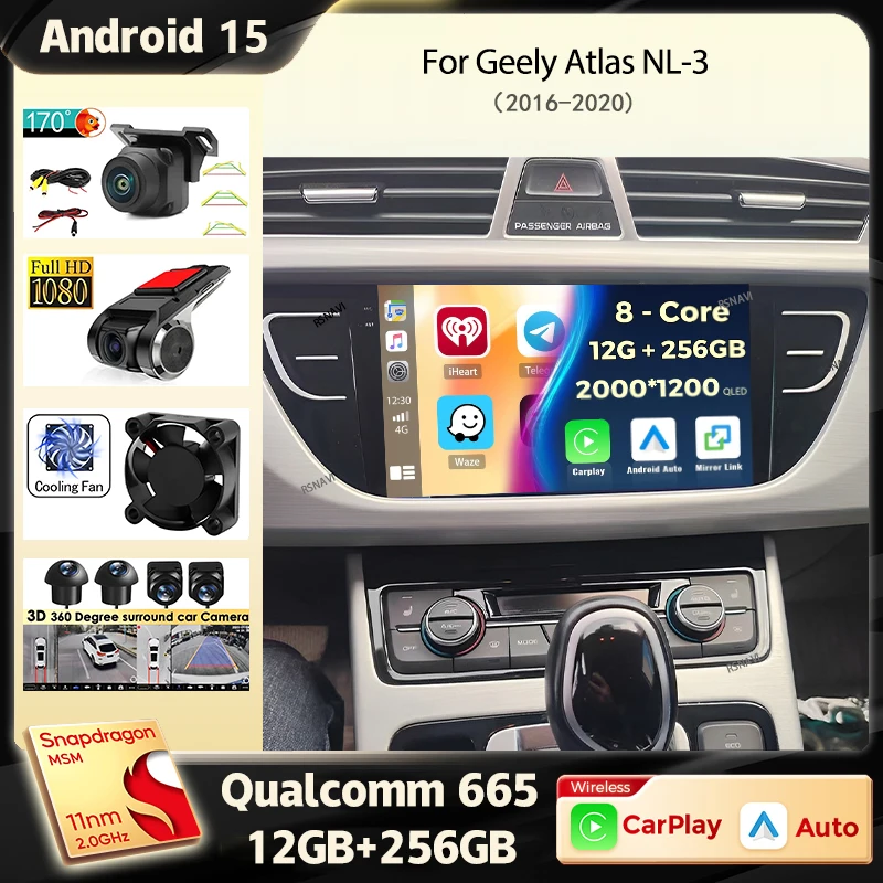 Android 15 Carplay Auto Car Radio For Geely Atlas NL-3 2016-2020 Multimedia Video Player Navigation GPS Audio 5G WIFI Stereo DSP
