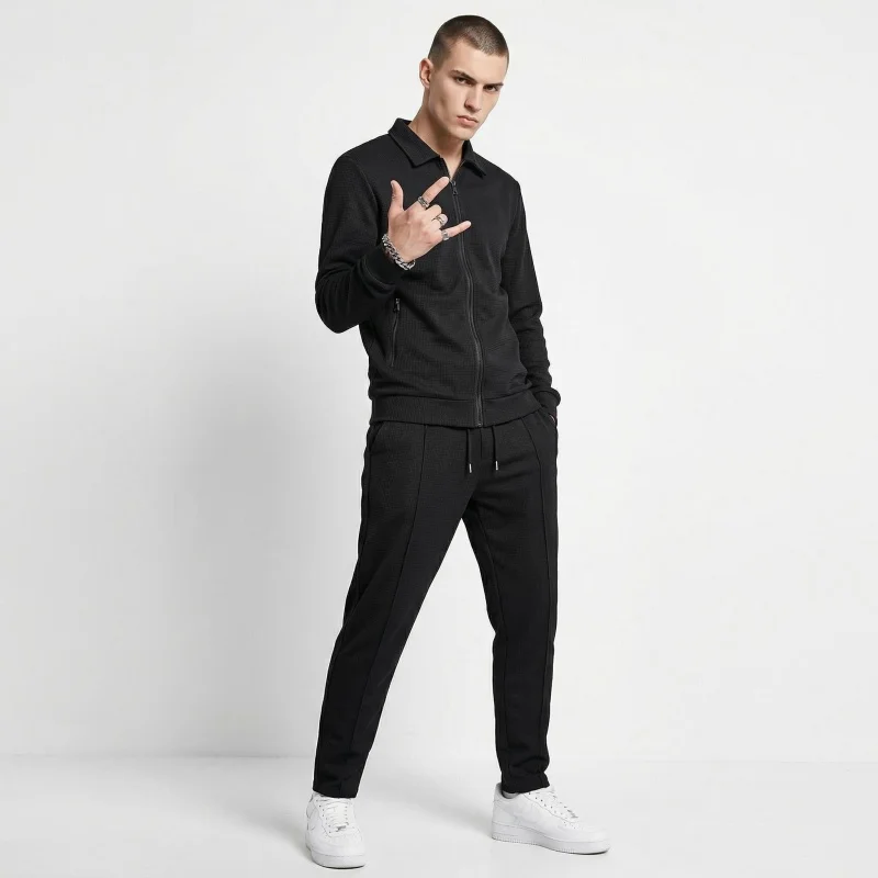 

Men's White Textured Zip-Up Coat & Jogger Pants Matching Set Coordinated Lounge Wear Streetwear Outfit for Spring Summer