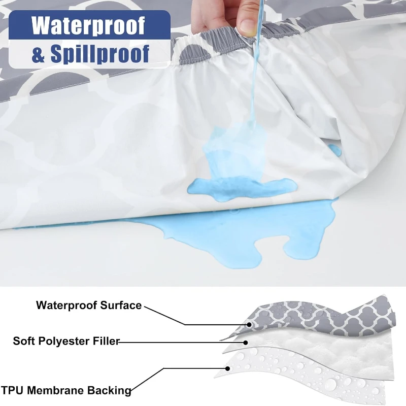 Rectangle Table Cover, Waterproof Elastic Fitted Windproof Washable Polyester Cloth for Picnic Camping Outdoor