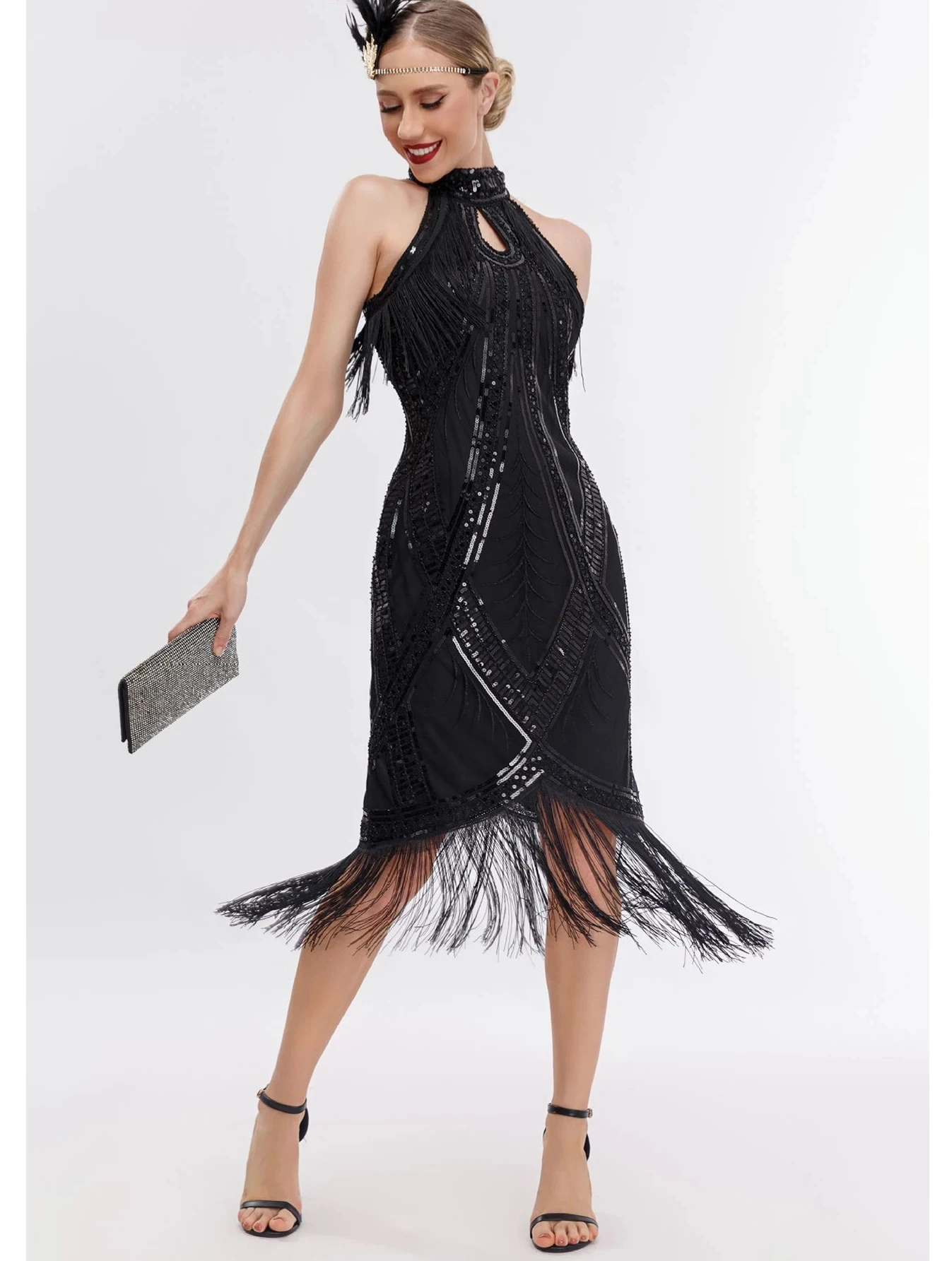 

Newest 1920s Flapper Roaring Plus Size 20s Great Lady MIni Short Dress Gatsby Fringed Sequin Beaded Lady Mini Tassels Dress